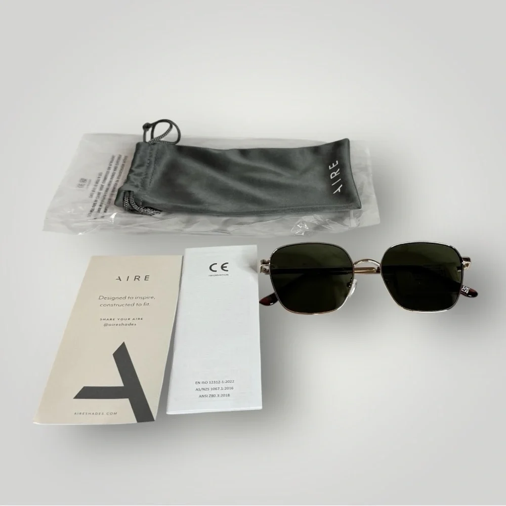 Aire Spiral Gold Square Shaped Frame Sunglasses Shatterproof Scratch Proof New